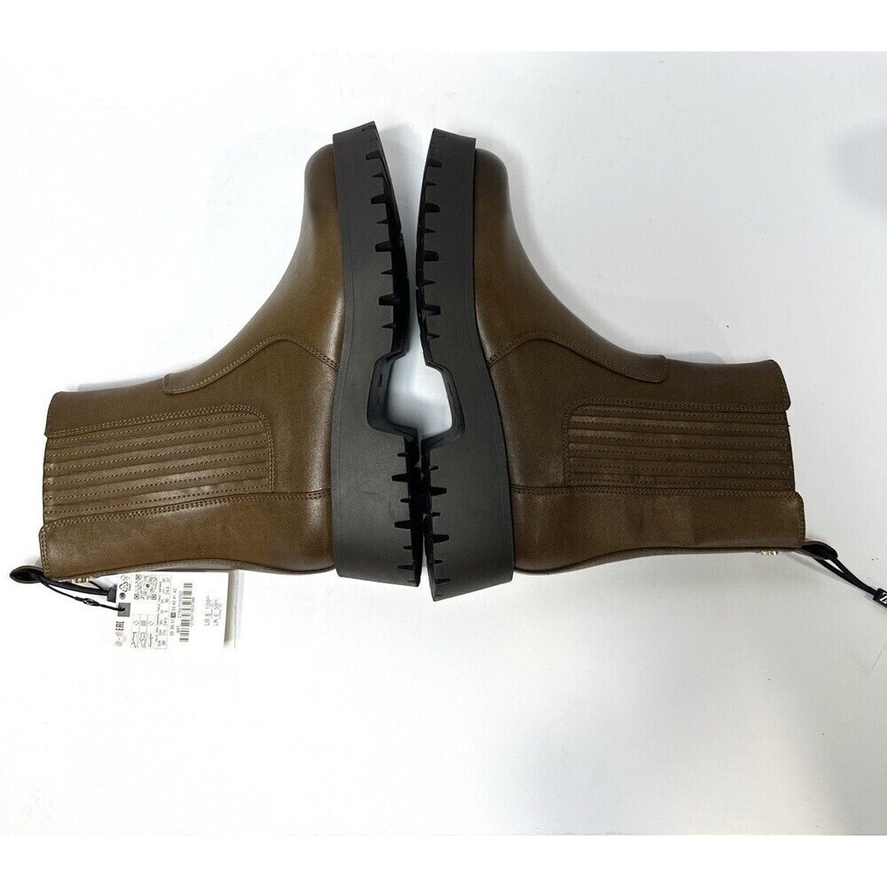 ZARA Chunky Chelsea Boots Brown Faux Leather Lug Sole Women’s US 7.5 /EU 38 New - Picture 5 of 8